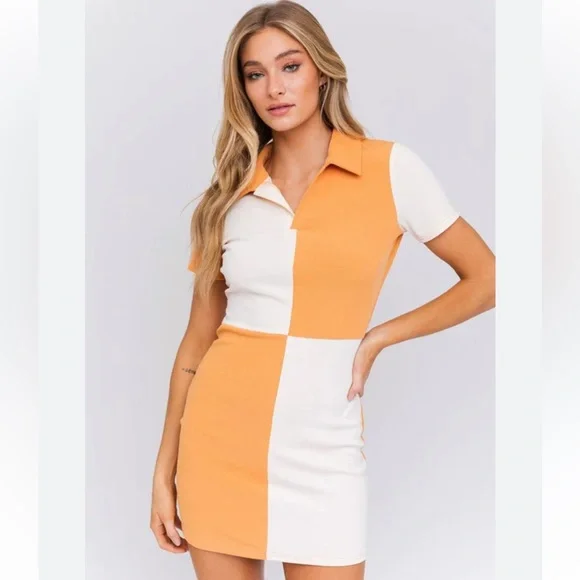Le Lis | Dresses | Le Lis Collection Checkmate Orange Cream Colorblock Dress  Size L | Poshmark